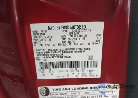 2014 Ford F-150 Fx4 из США, поврежденный, VIN 1FTFW1ET9EKF69927